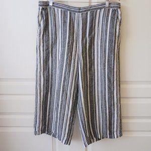 Ellen Tracy Women's Culotte Striped Hibiscus Linen Pants Cropped Black Size XL